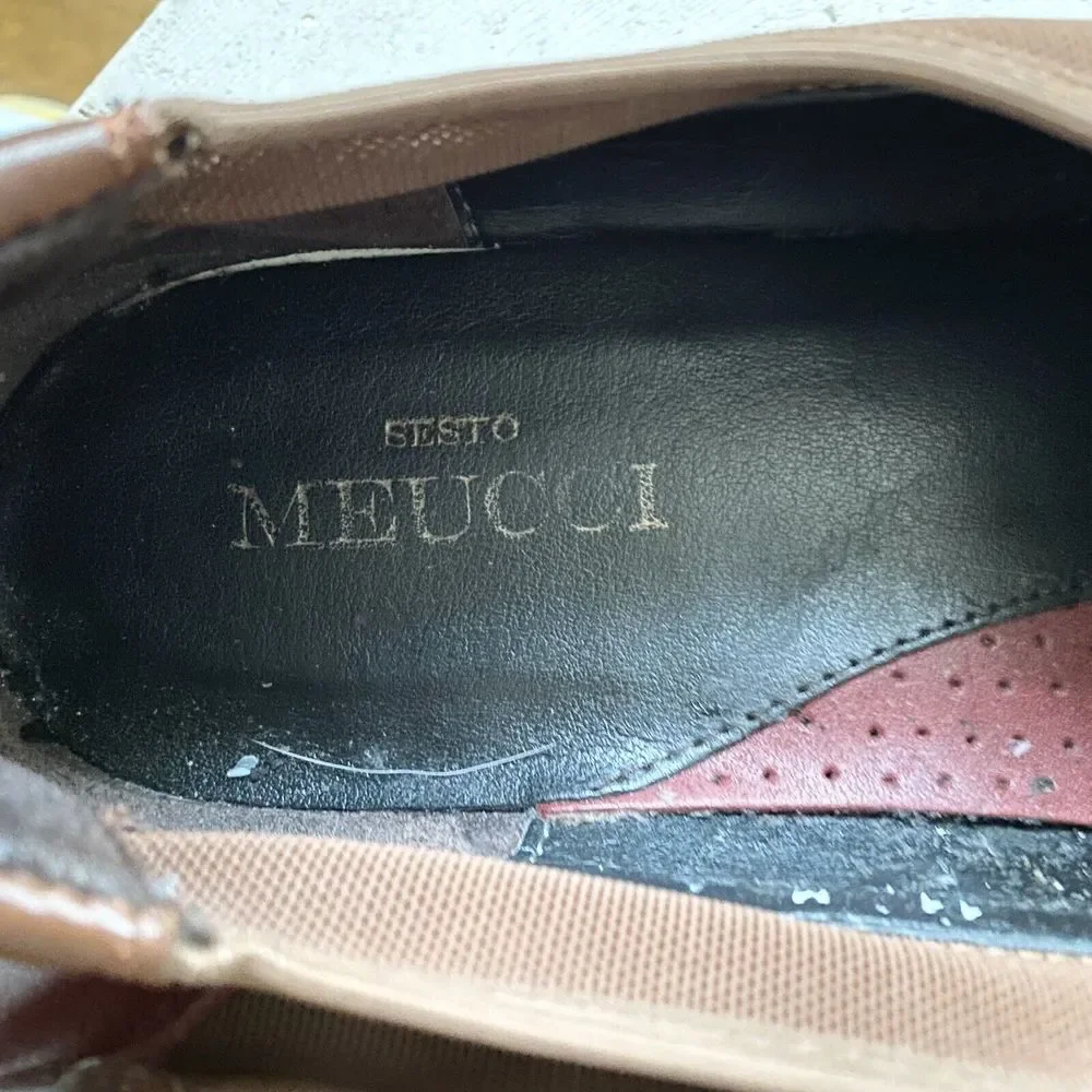 Sesto Meucci Shoes Mens  Sz 11 Brown Red Leather Slip On Tassel Driving  Loafers